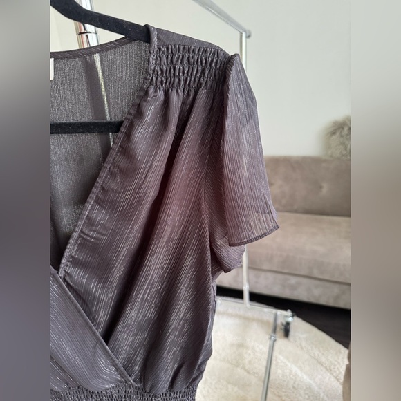 Michael Kors Black Metallic Crinkled Georgette Ruffled Wrap Dress Size Medium - Picture 8 of 11